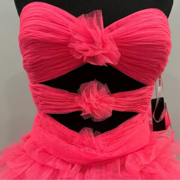 Sherri Hill 56067 Strapless Rosette Tulle Ruffle Ballgown Pink sz 4 NEW - Picture 3 of 10